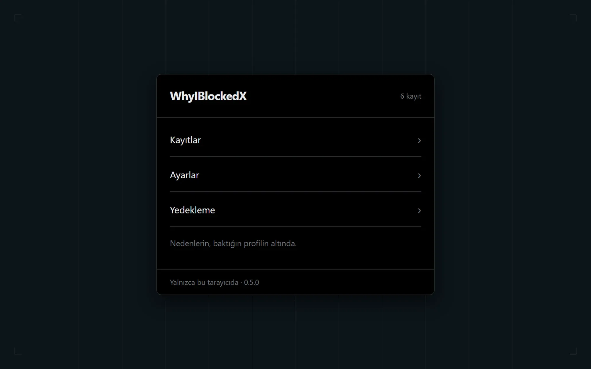 Extension main menu