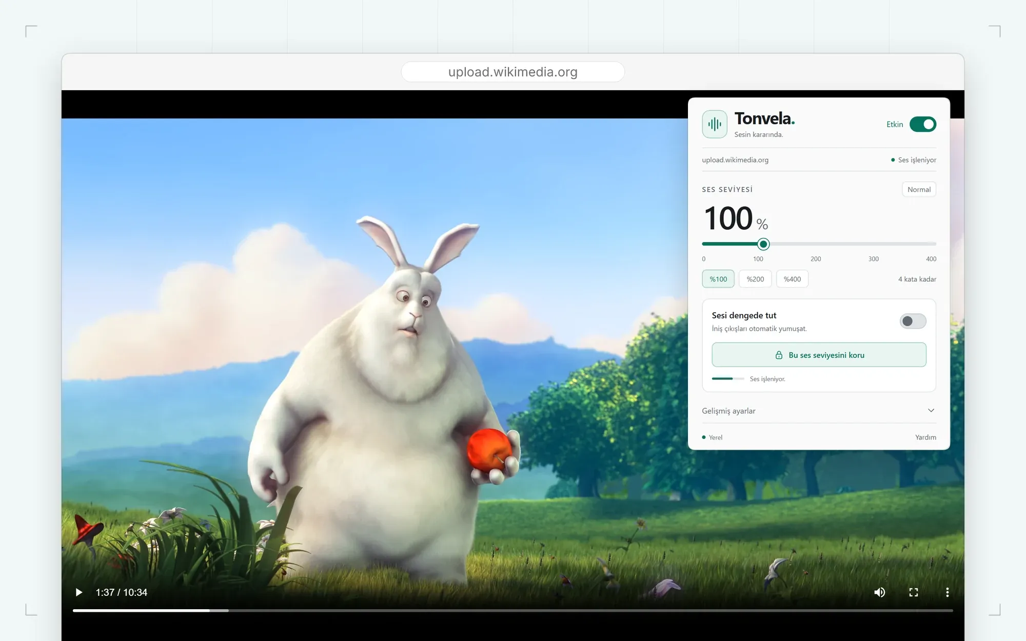 Normal mode and volume level · Video: Big Buck Bunny, © Blender Foundation, CC BY 3.0