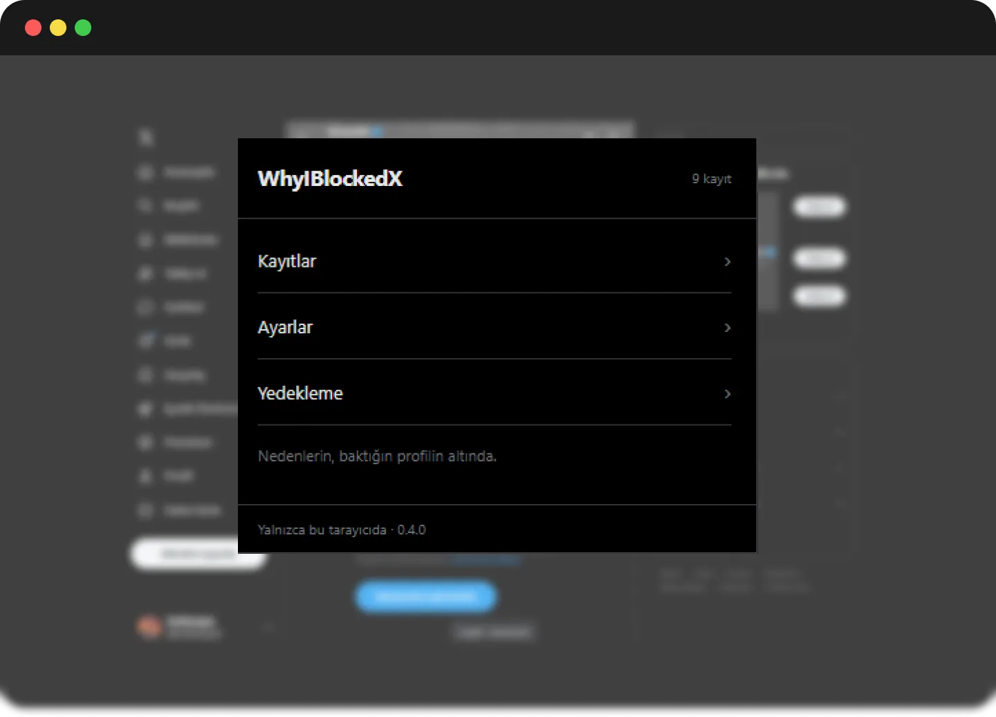 Extension main menu