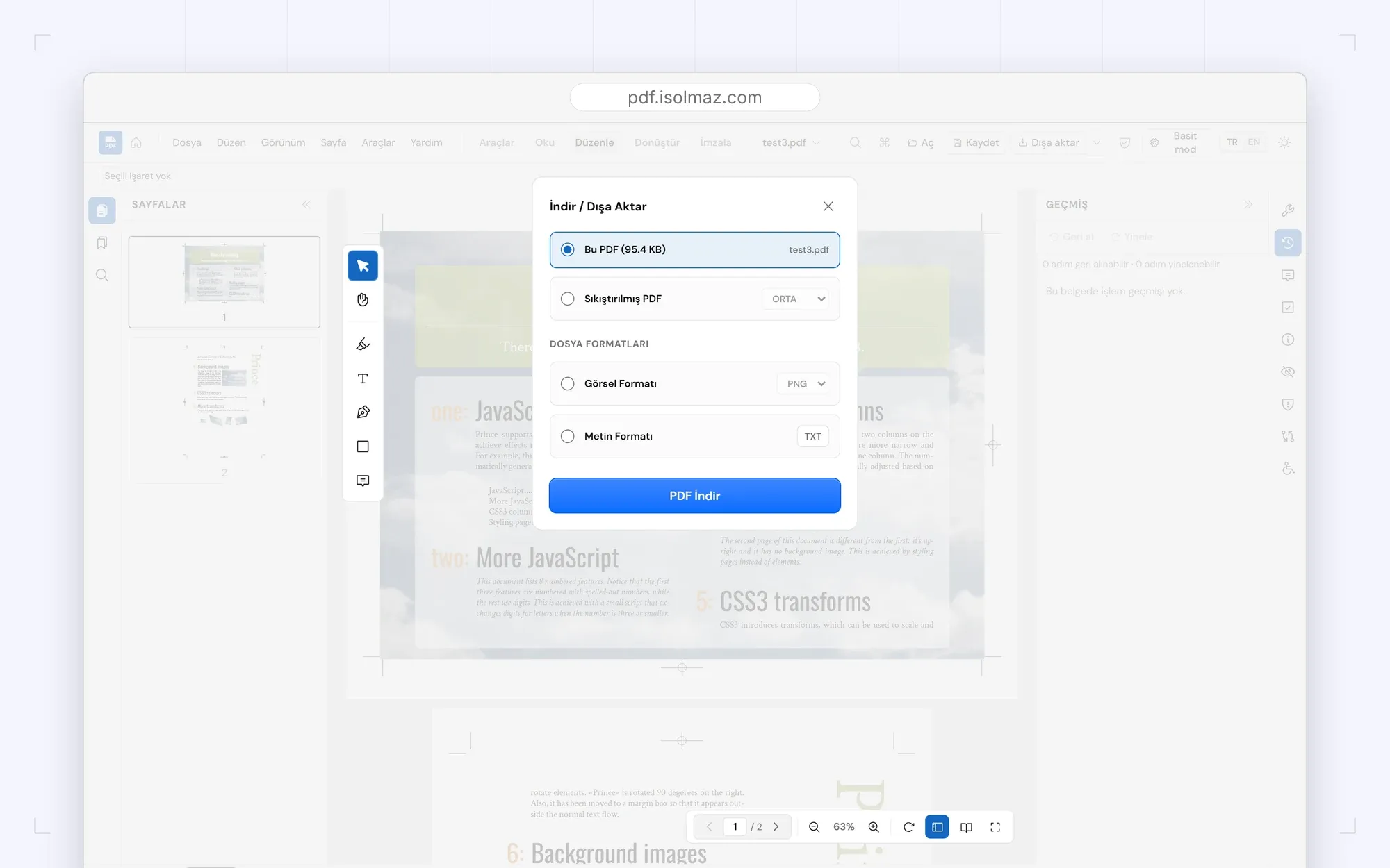 Export options