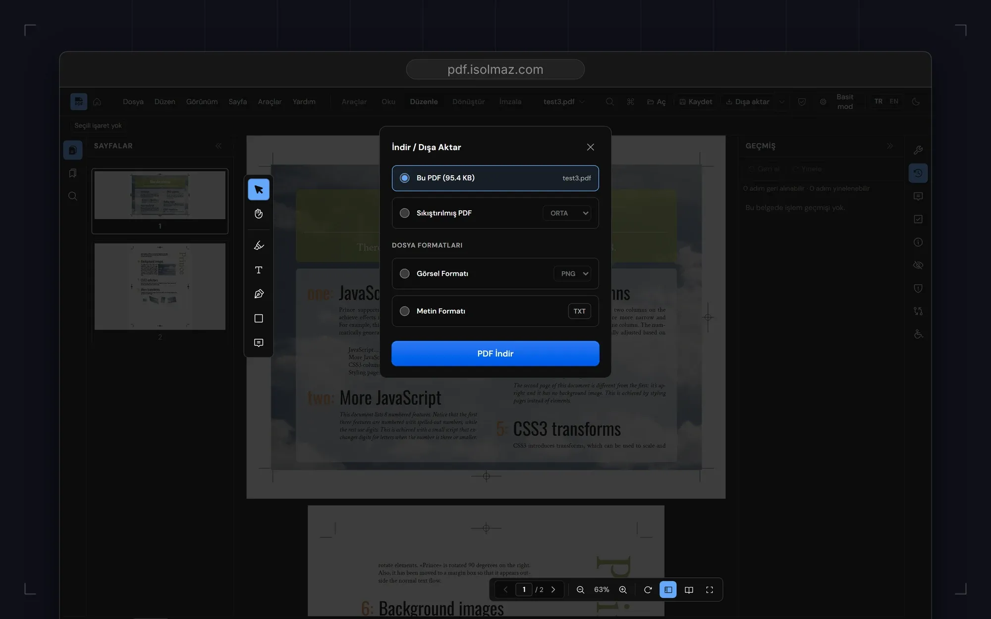 Export options