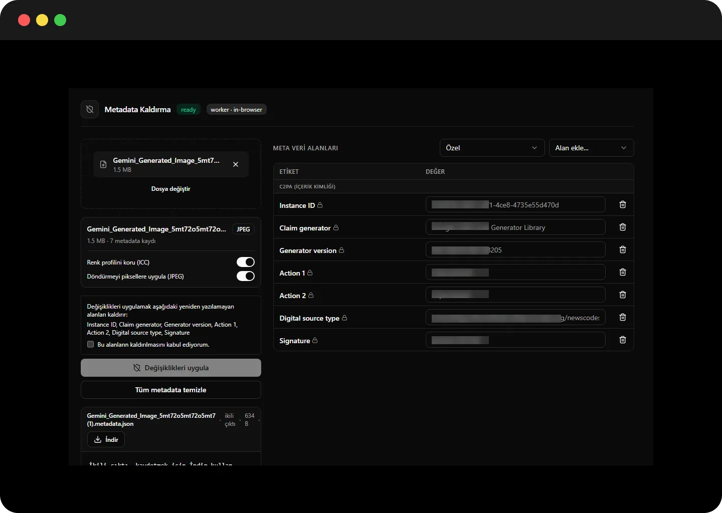 Metadata removal