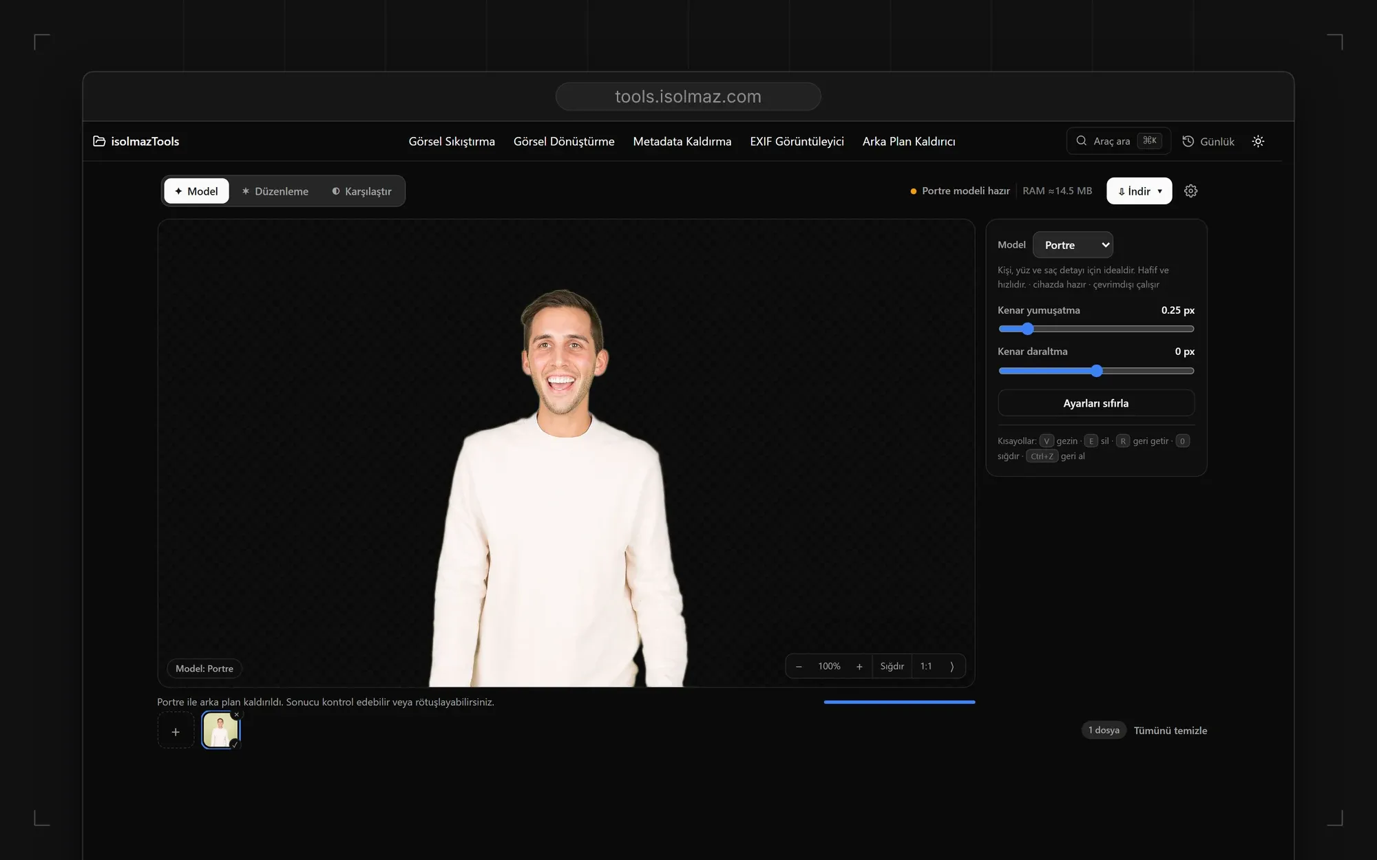 Background removed with the Portrait model