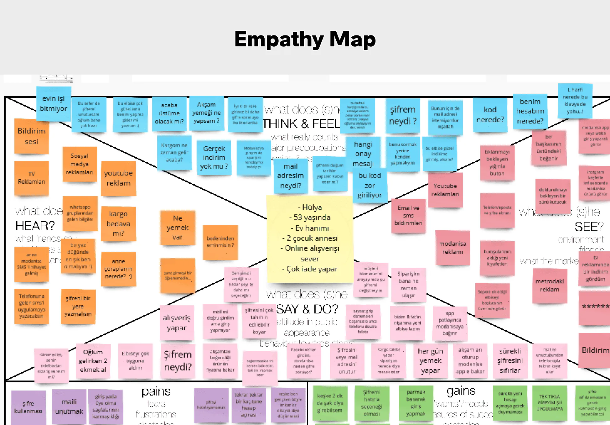 Empathy map: the persona Hülya