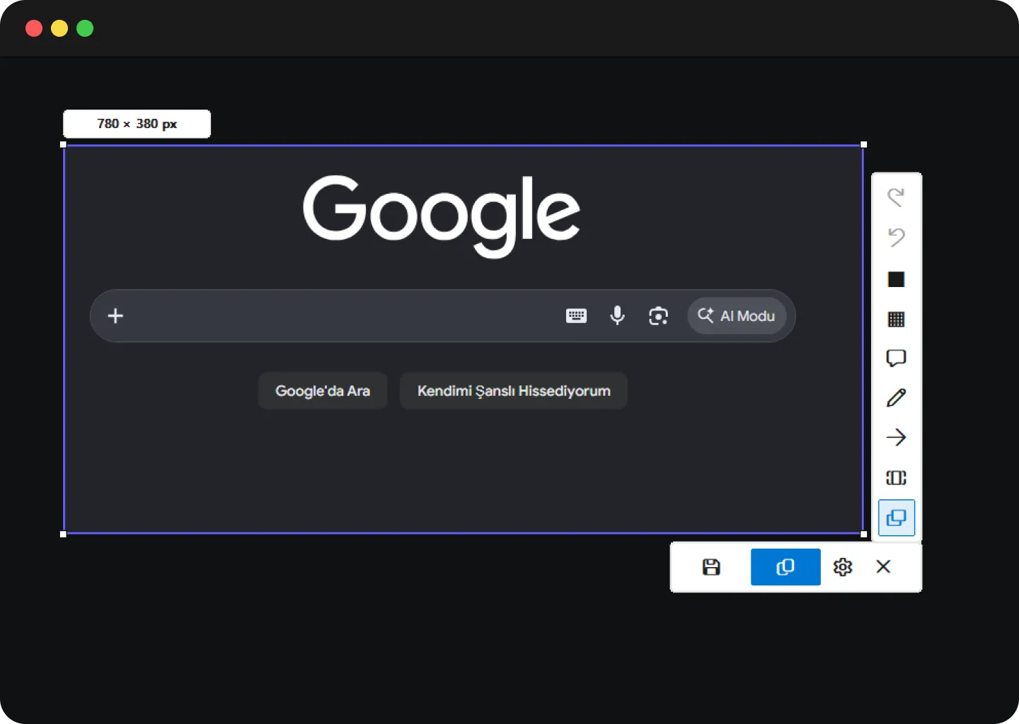 Selection area and tools during Print Screen