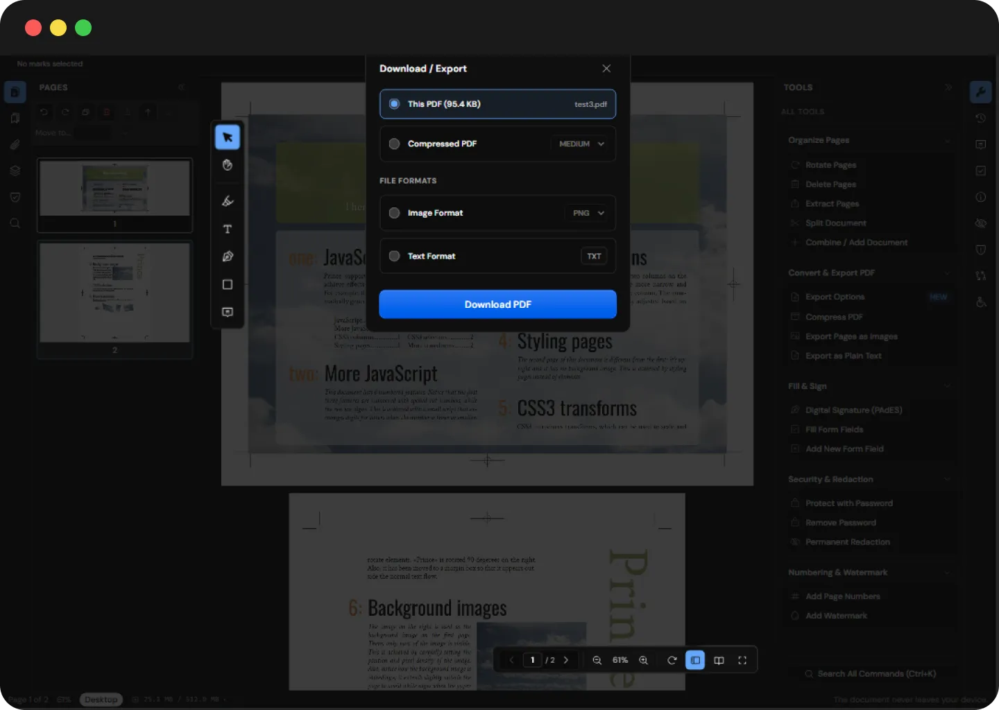 Export options